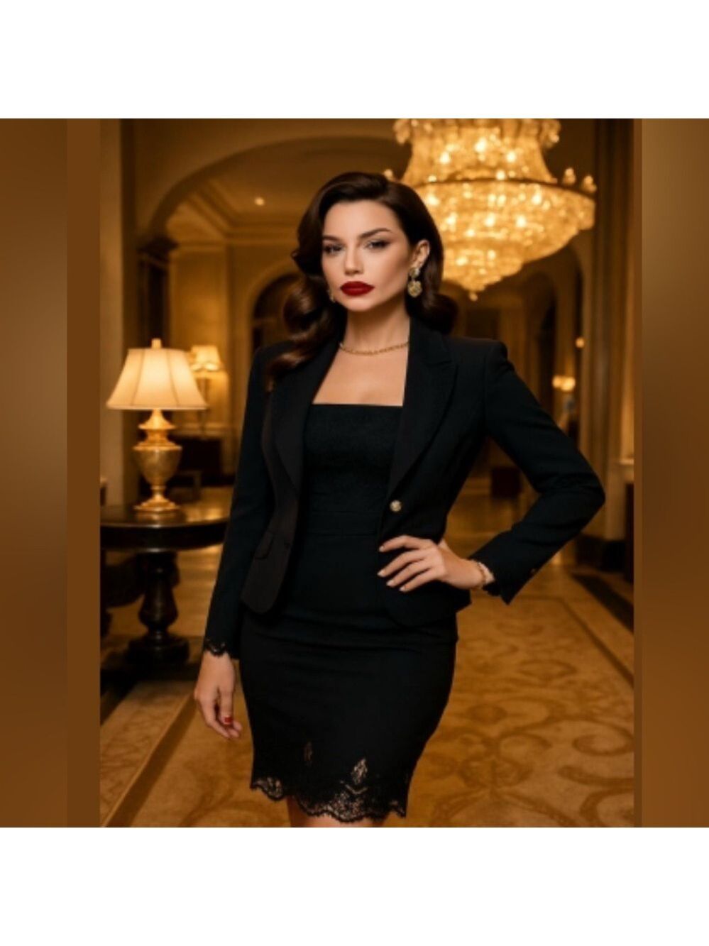 MARCIANO Strapless 2 pcs luxury set Bodycon knee length Dress with blazer